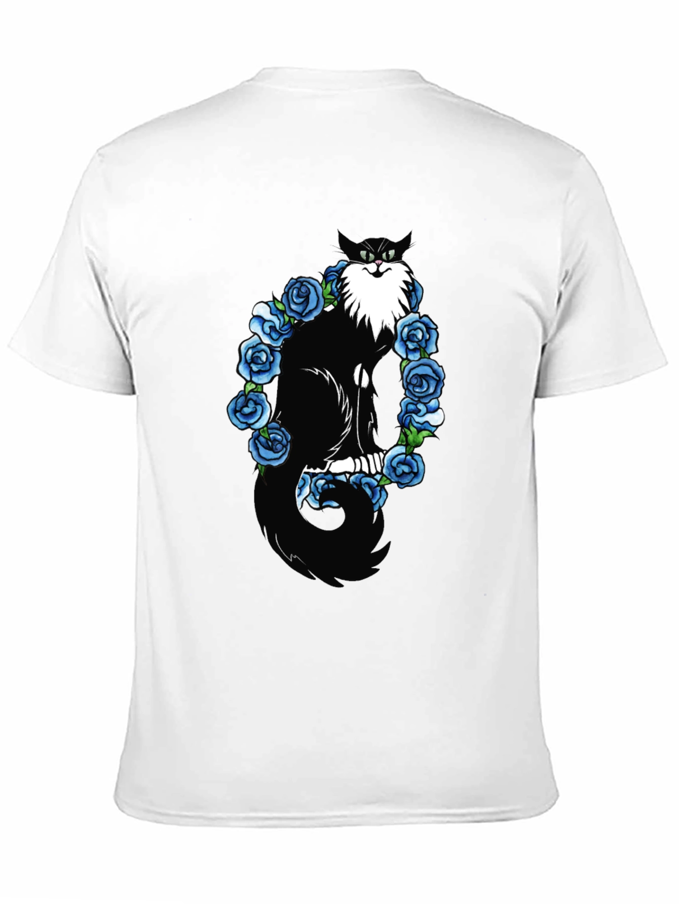 Cat & Blue Roses Graphic Tee