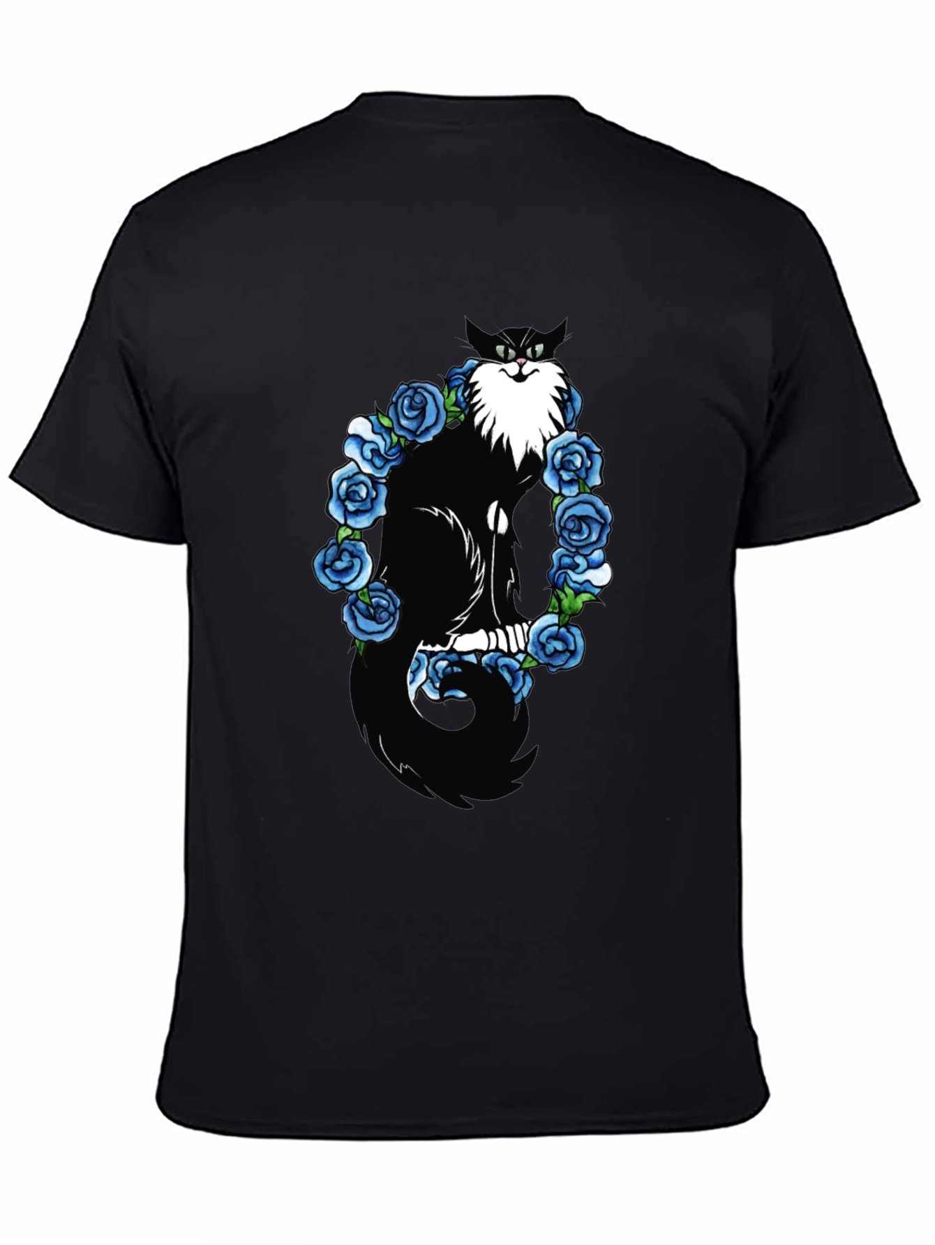Cat & Blue Roses Graphic Tee