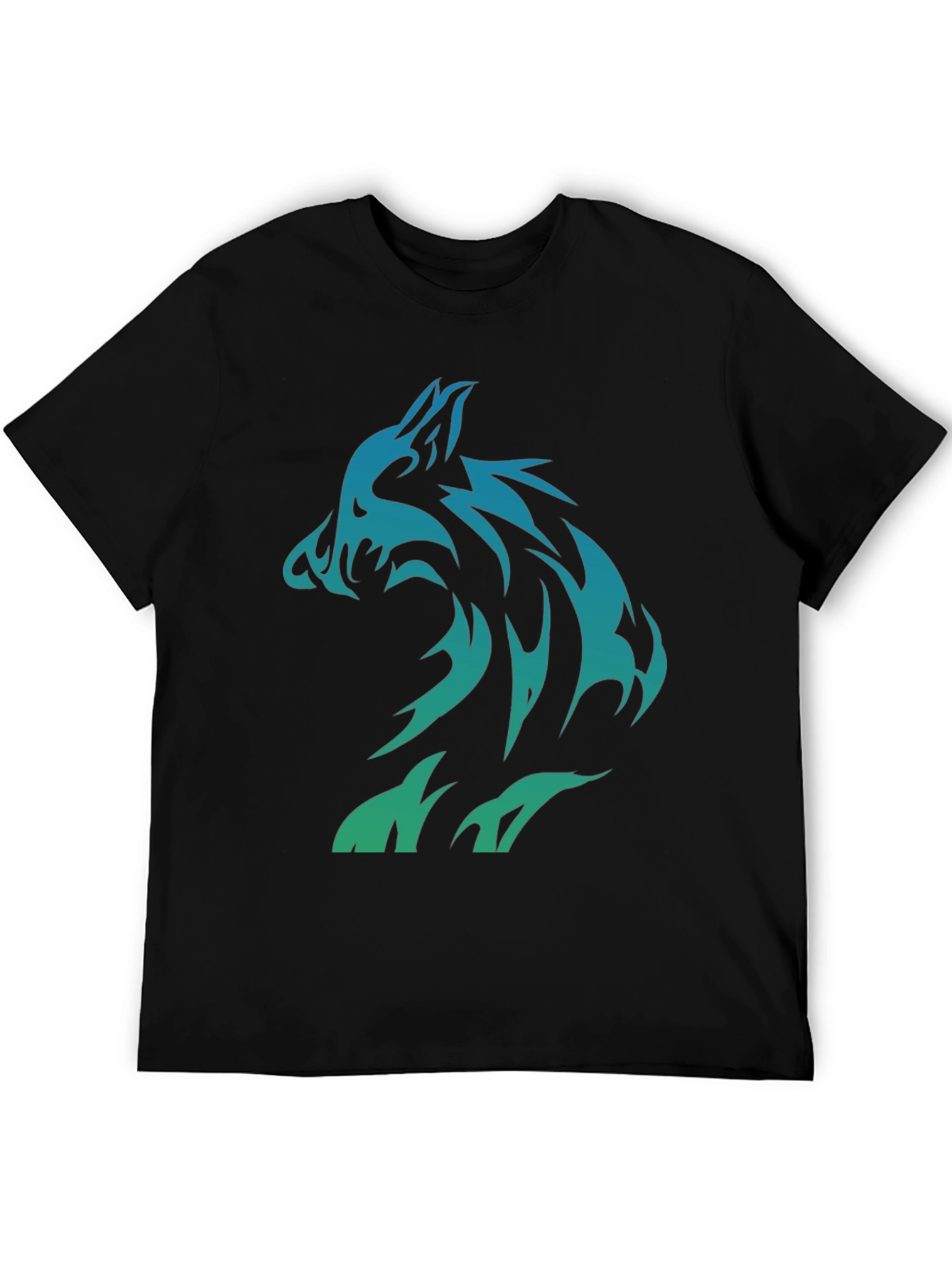 Tribal Wolf Graphic T-Shirt - Black Cotton Tee