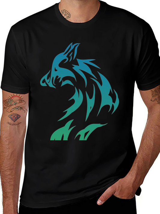 Tribal Wolf Graphic T-Shirt - Black Cotton Tee