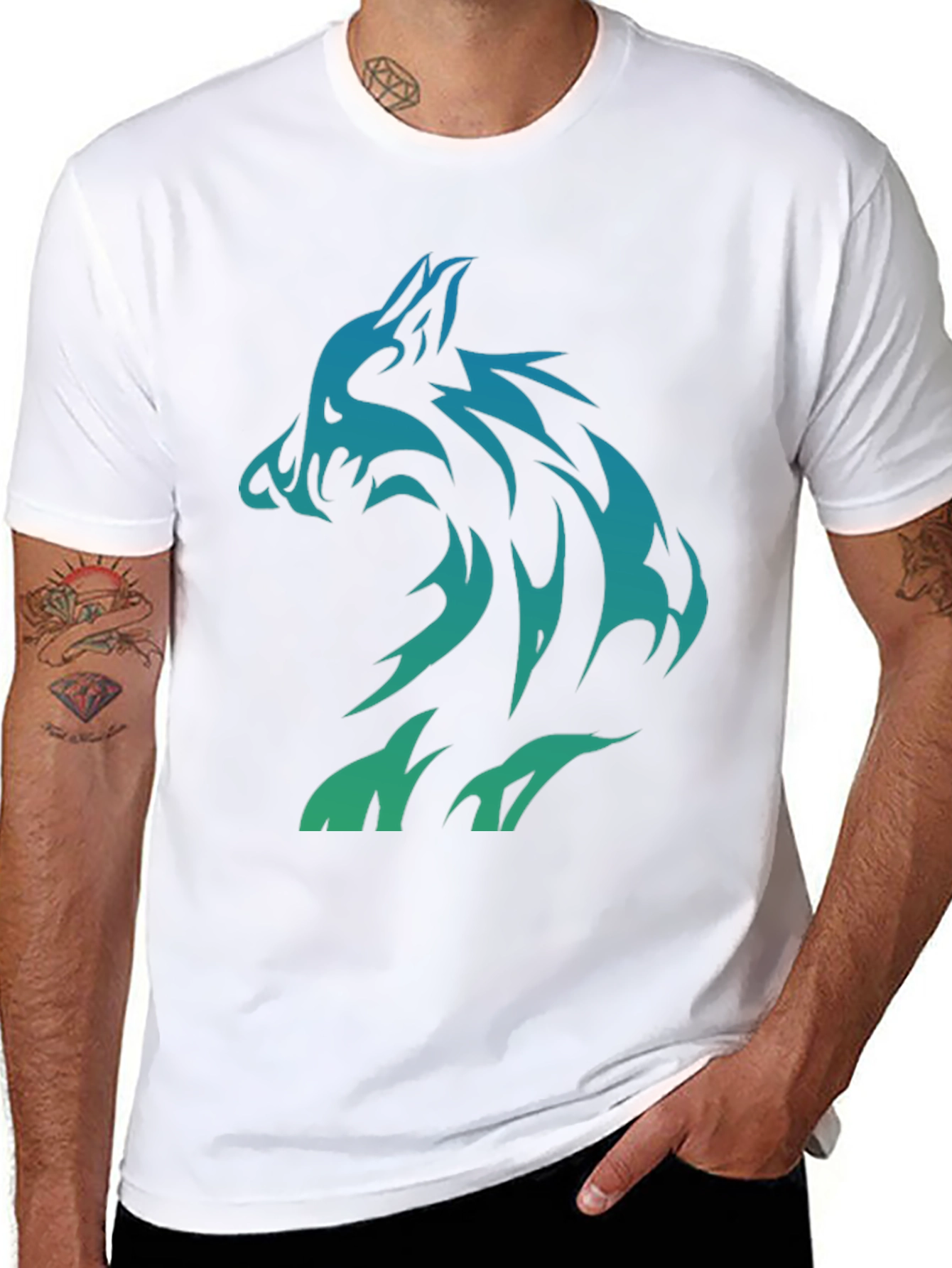 Tribal Wolf Graphic T-Shirt - Black Cotton Tee