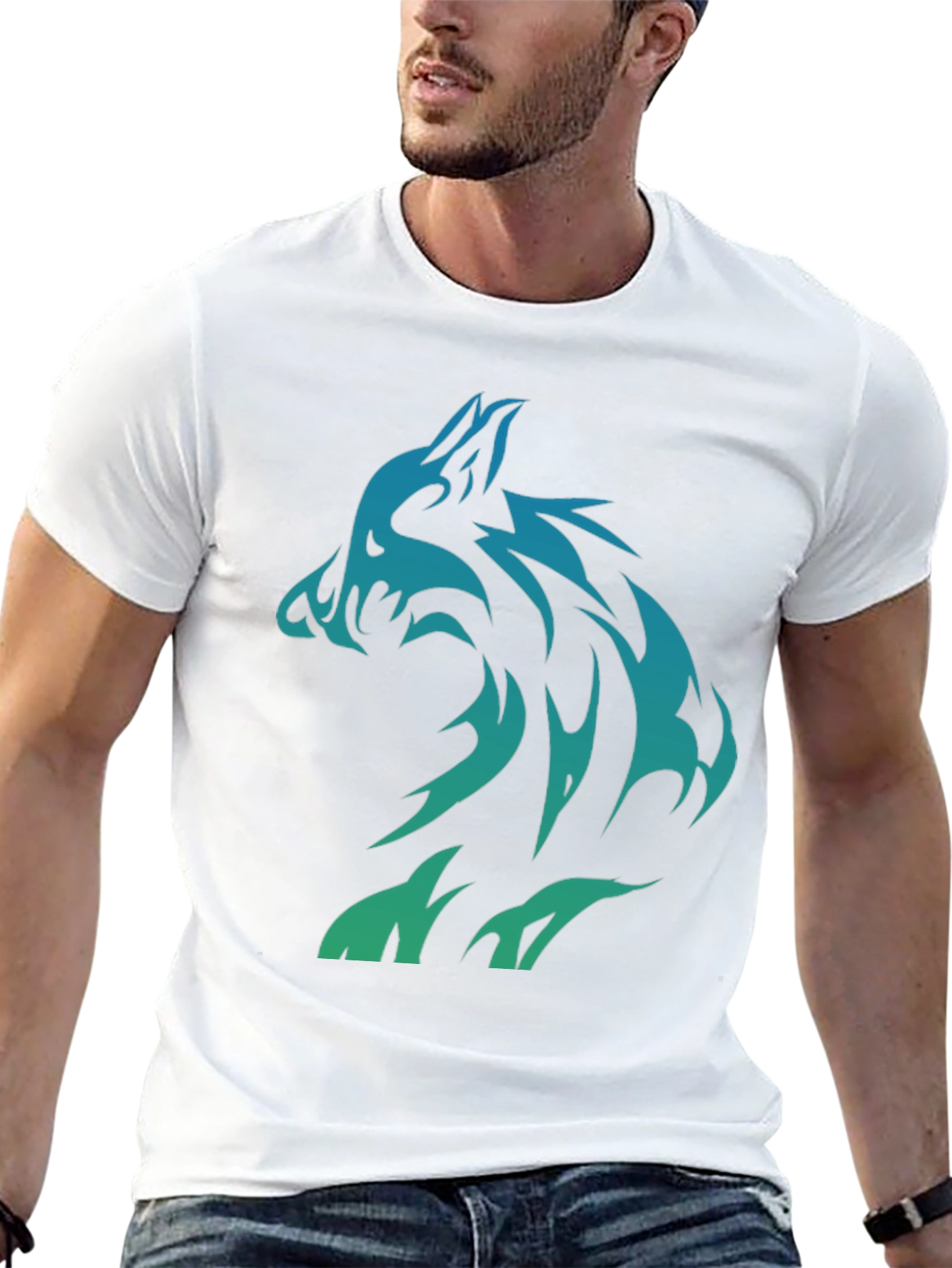 Tribal Wolf Graphic T-Shirt - Black Cotton Tee
