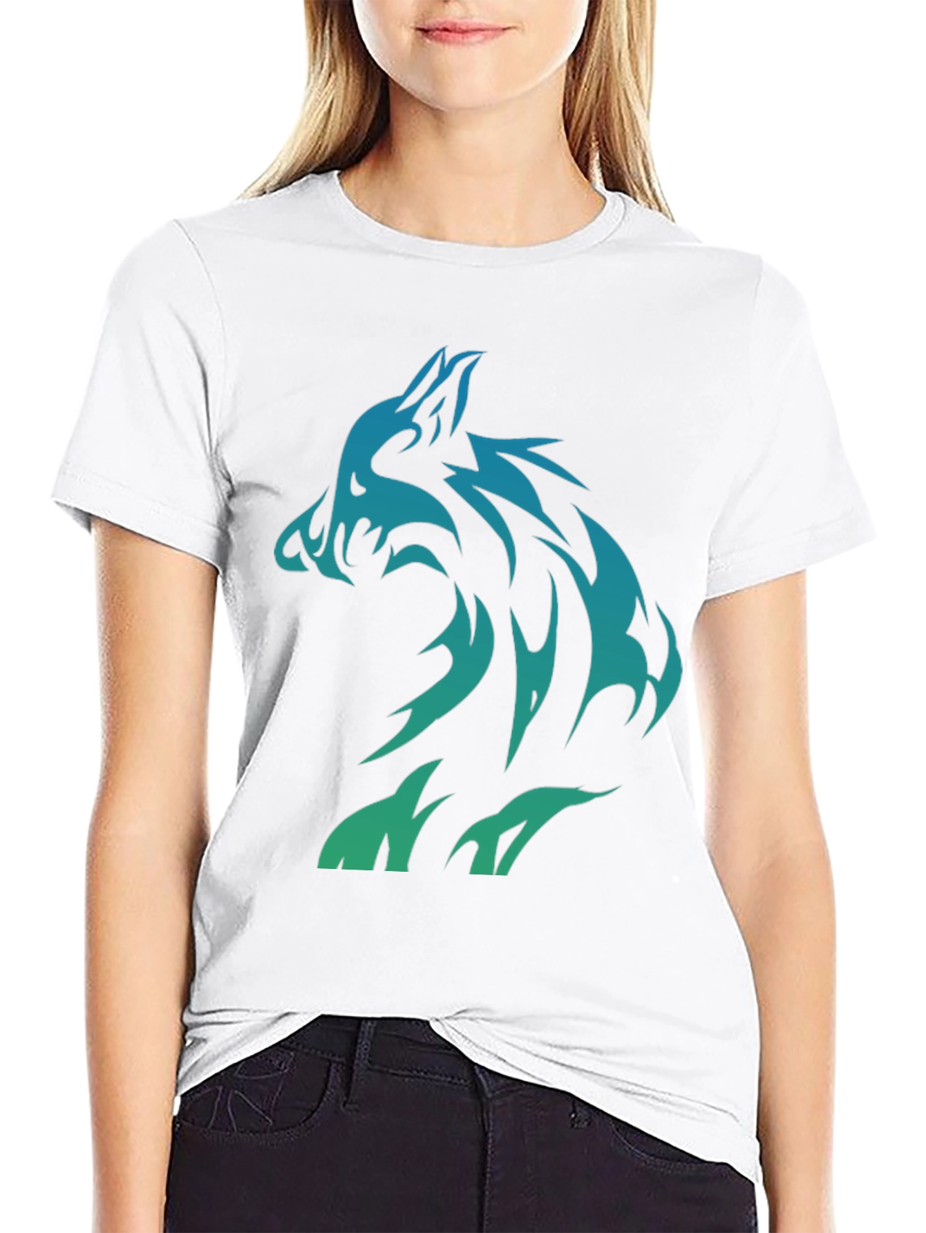 Tribal Wolf Graphic T-Shirt - Black Cotton Tee
