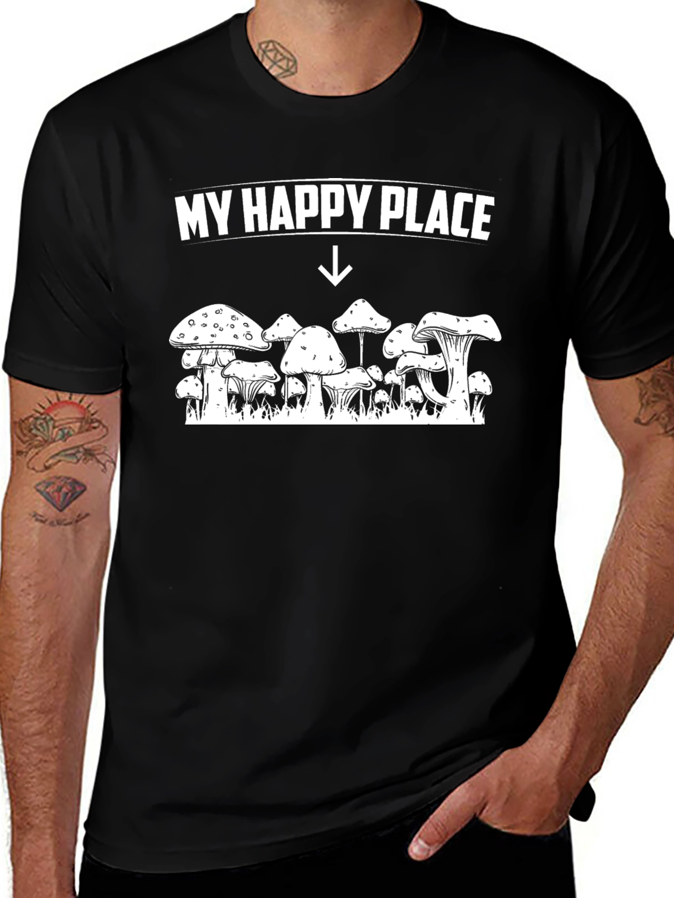 My Happy Place Mushroom Graphic Tee - Black
