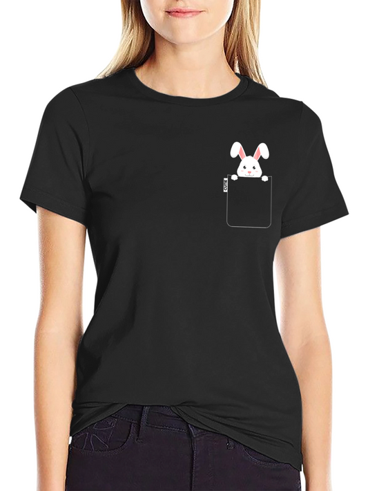 Cute Bunny Pocket Black T-Shirt