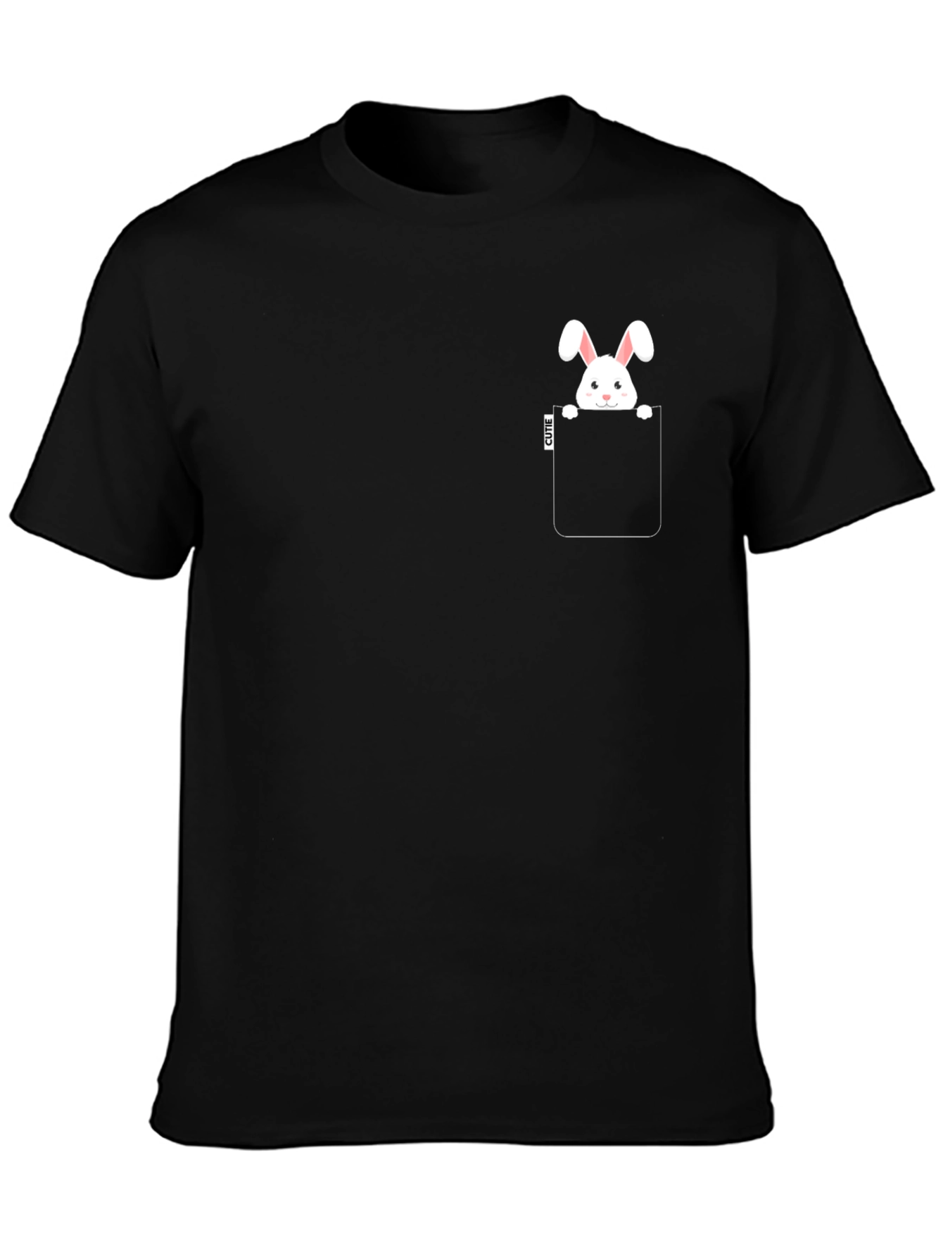 Cute Bunny Pocket Black T-Shirt