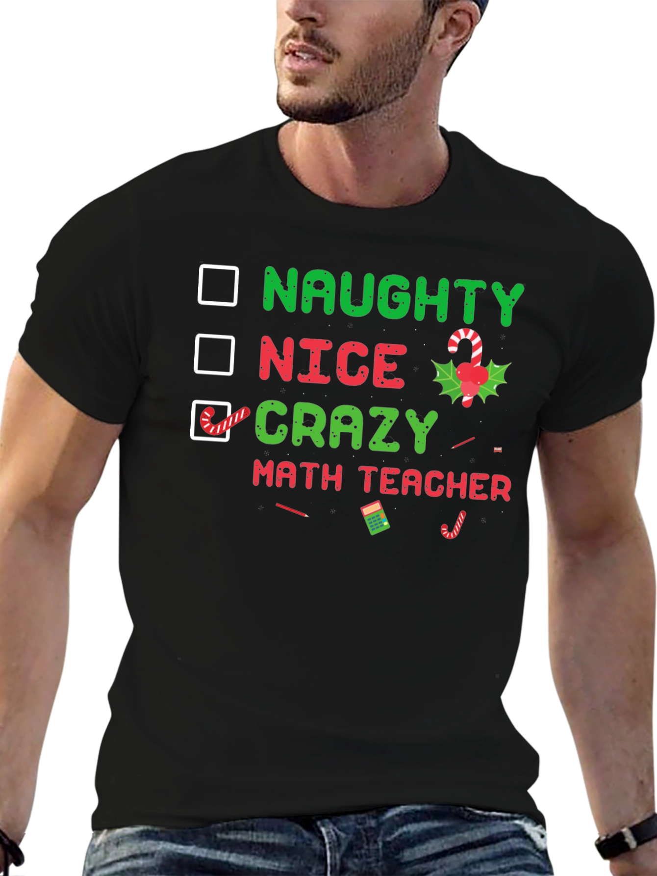 Naughty Nice Crazy Math Teacher Christmas T-Shirt