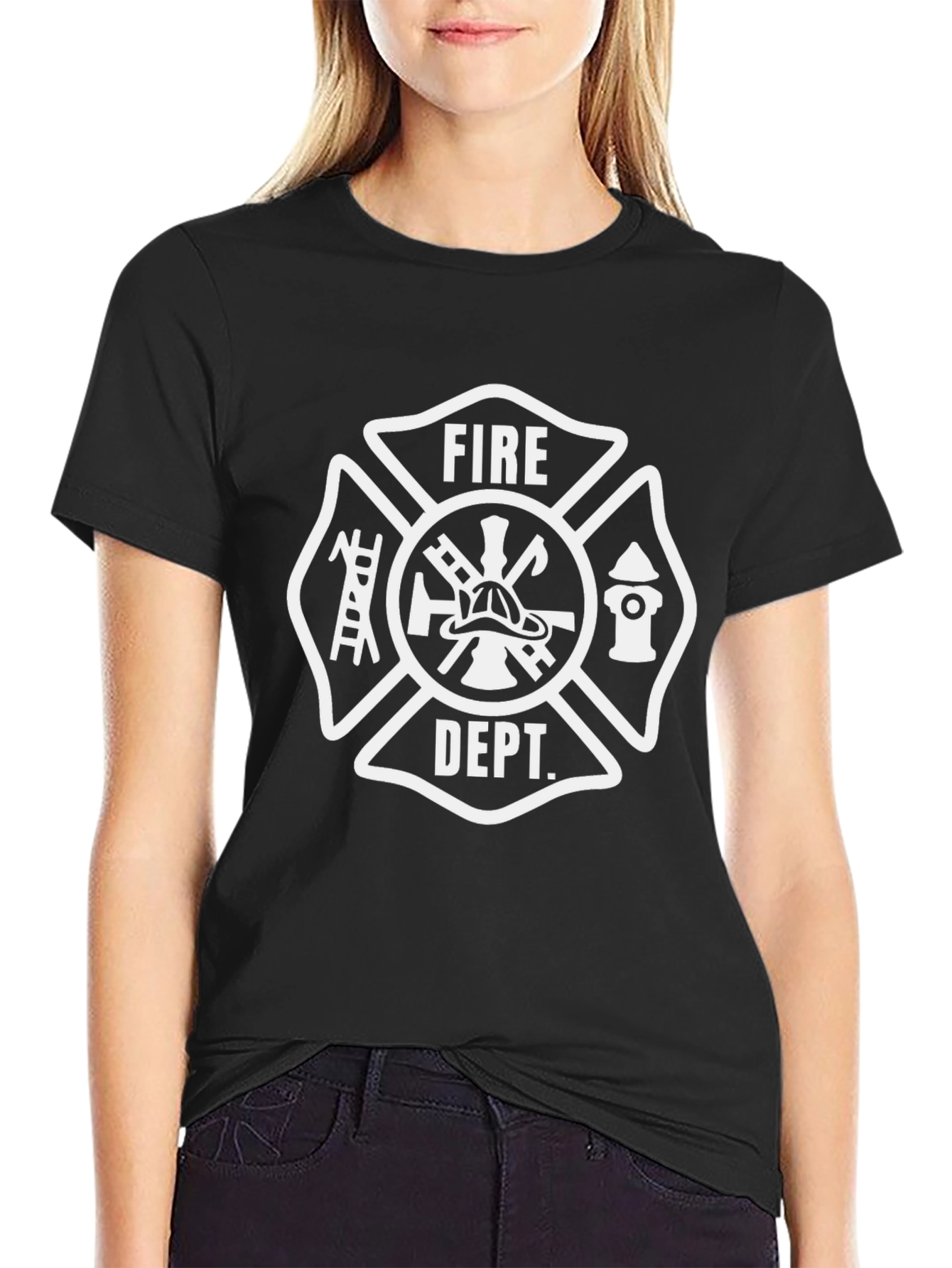 Fire Dept. T-Shirt - Black Cotton Firefighter Design