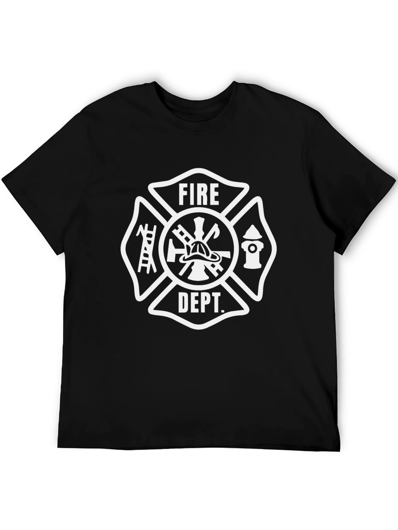 Fire Dept. T-Shirt - Black Cotton Firefighter Design