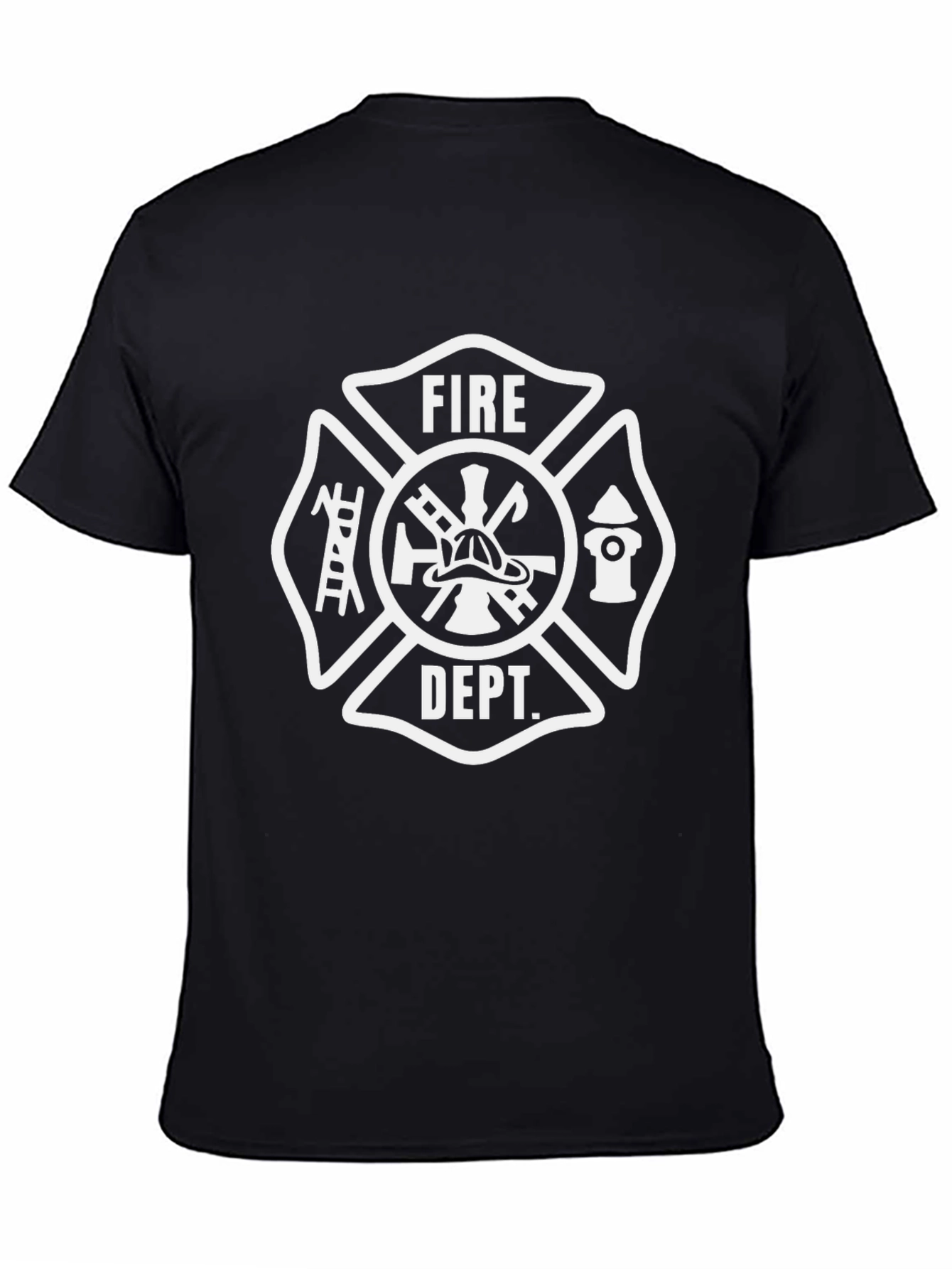 Fire Dept. T-Shirt - Black Cotton Firefighter Design