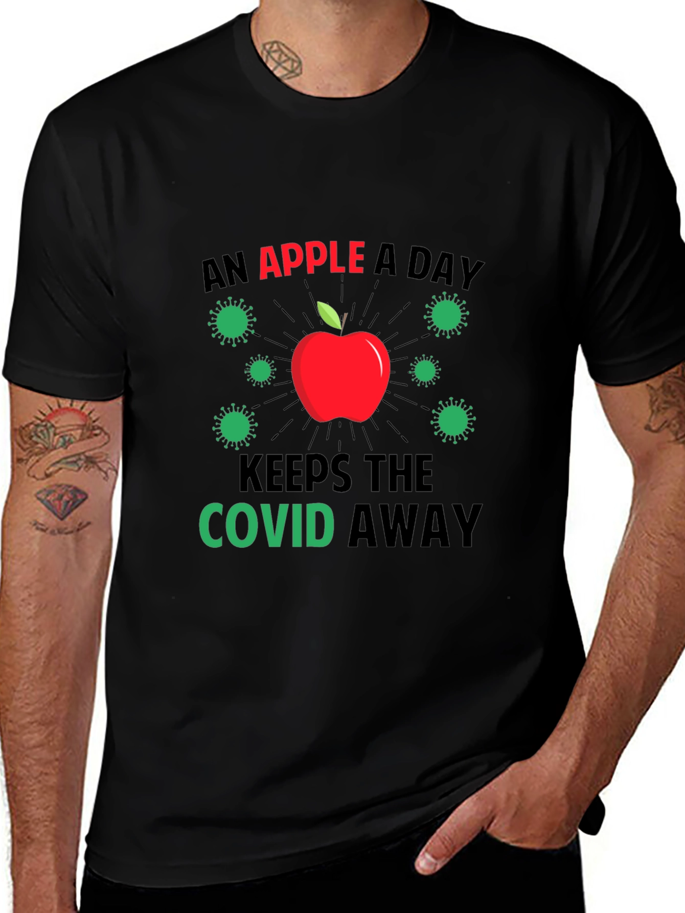 An Apple A Day Keeps COVID Away Black T-Shirt
