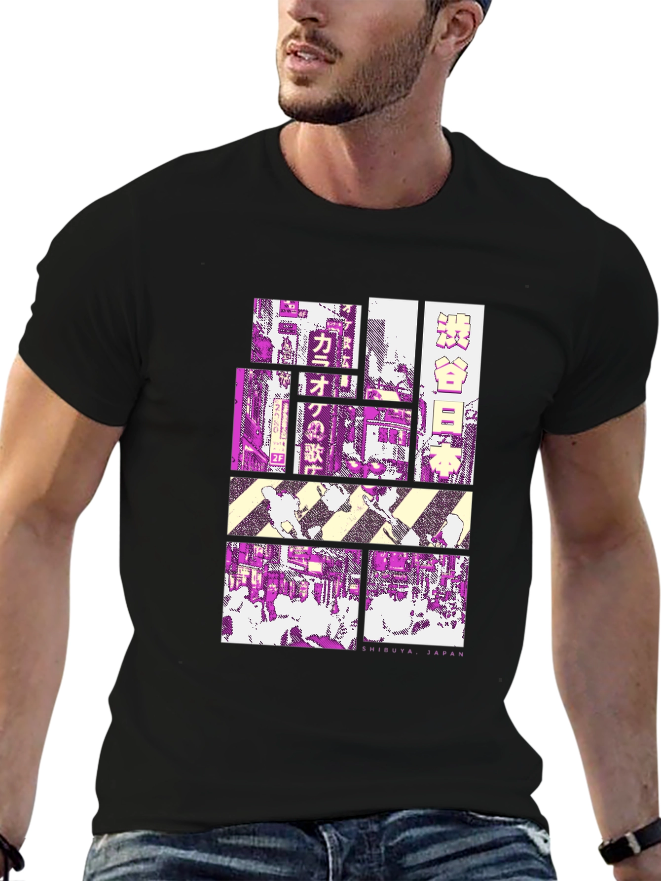 Shibuya Japan Graphic Tee - Black Cotton T-Shirt