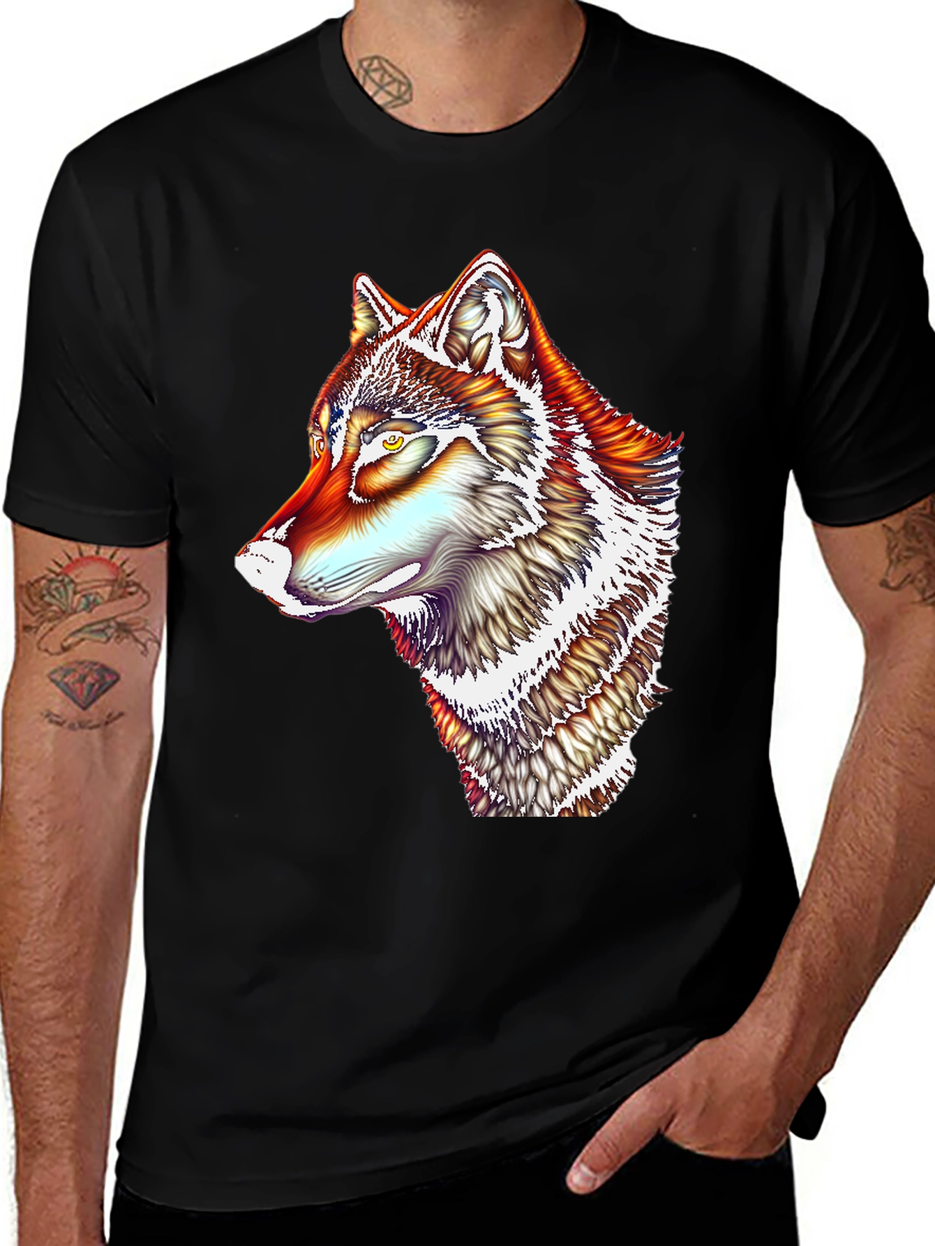 Vivid Wolf Graphic T-Shirt - Mens Black Tee