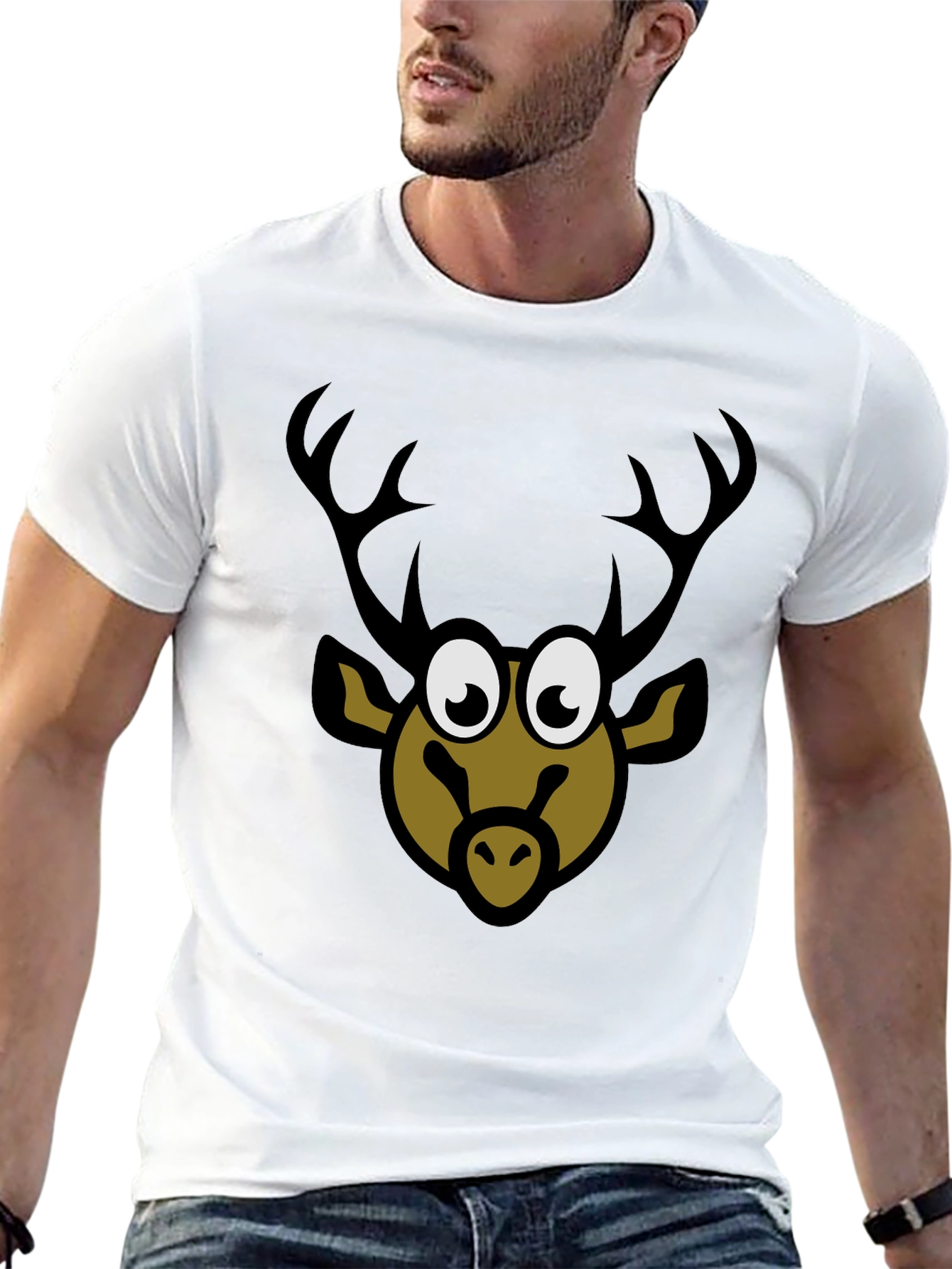 Cartoon Deer Graphic Tee - Black T-Shirt