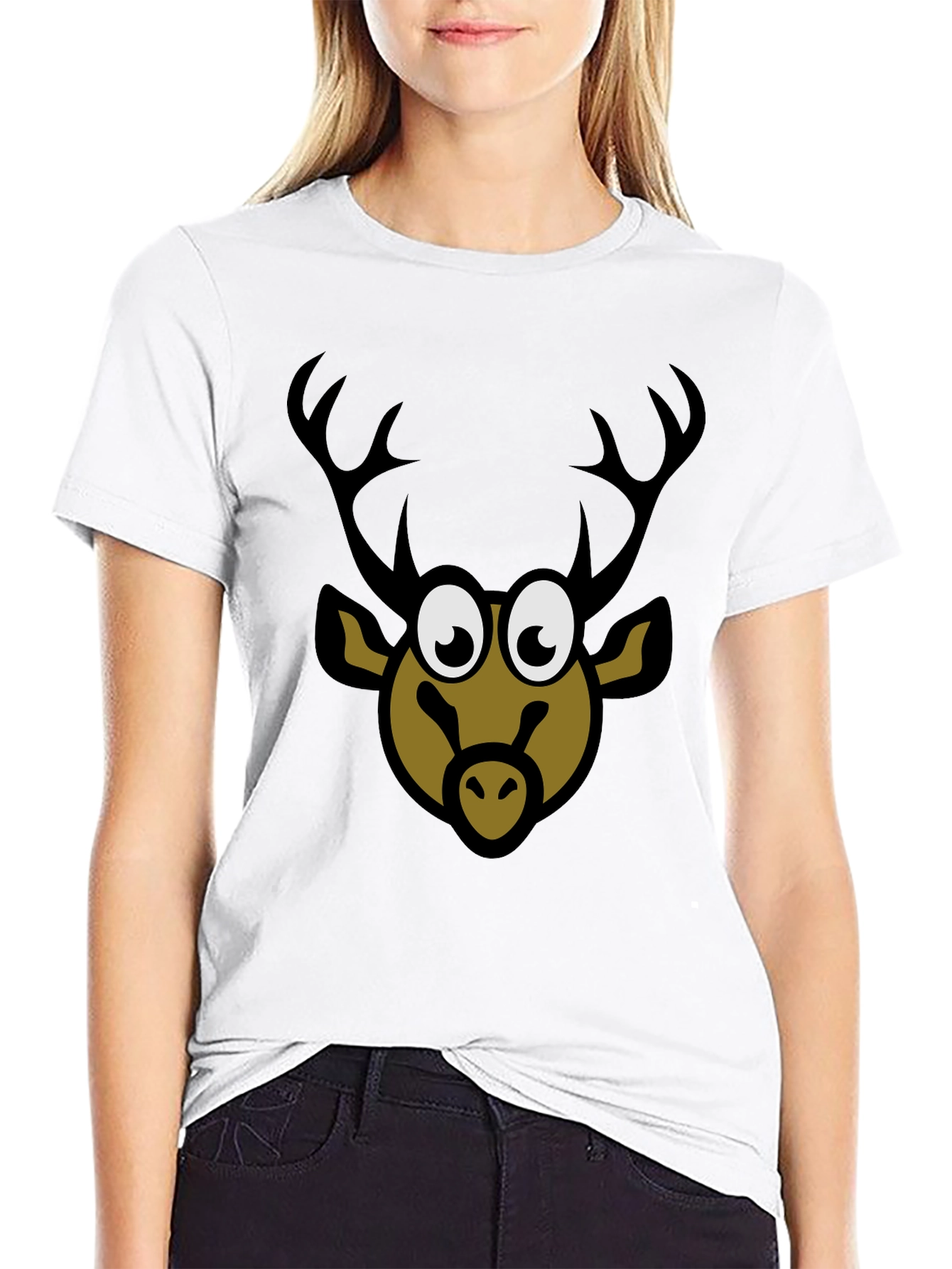 Cartoon Deer Graphic Tee - Black T-Shirt