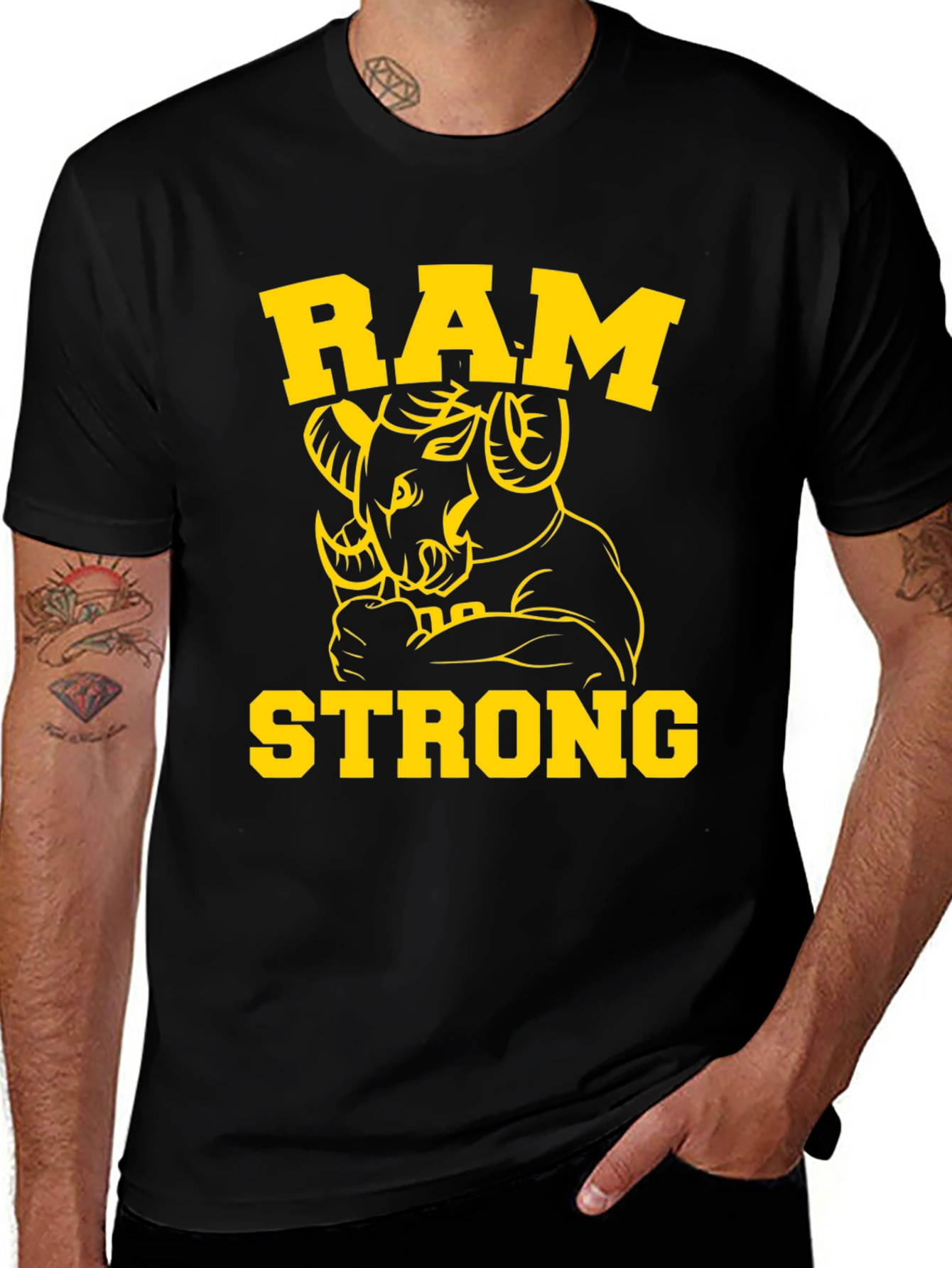 Ram Strong Graphic Tee - Black Cotton T-Shirt