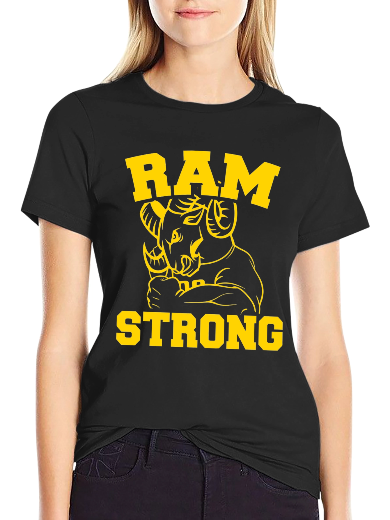 Ram Strong Graphic Tee - Black Cotton T-Shirt