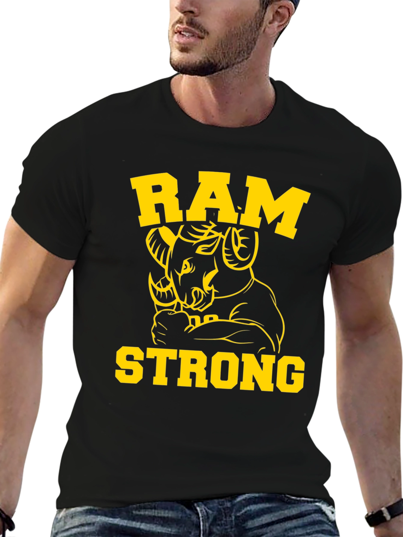 Ram Strong Graphic Tee - Black Cotton T-Shirt