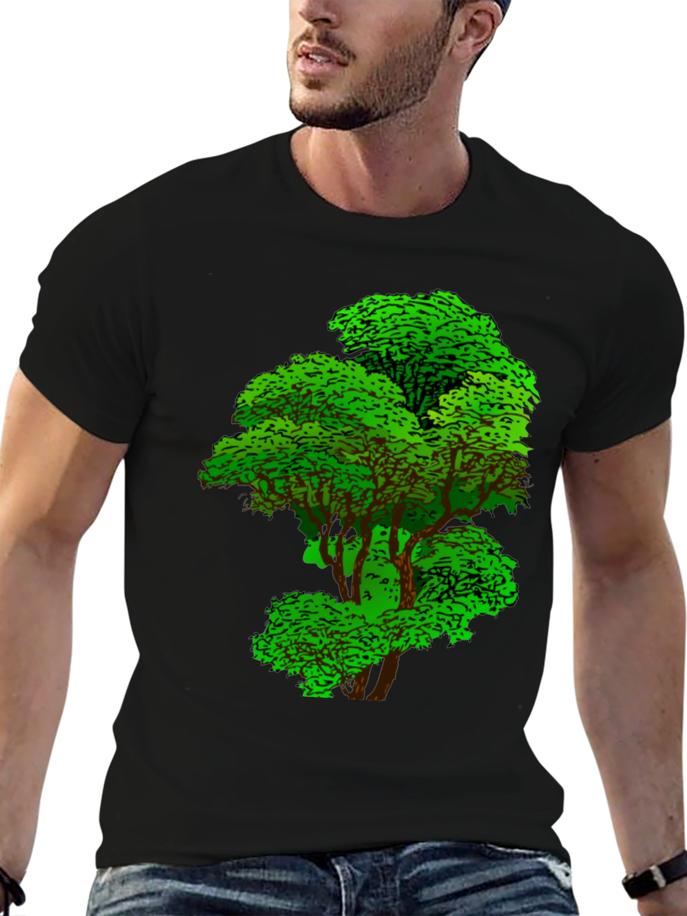 Nature Tree Graphic Tee - Black Cotton T-Shirt