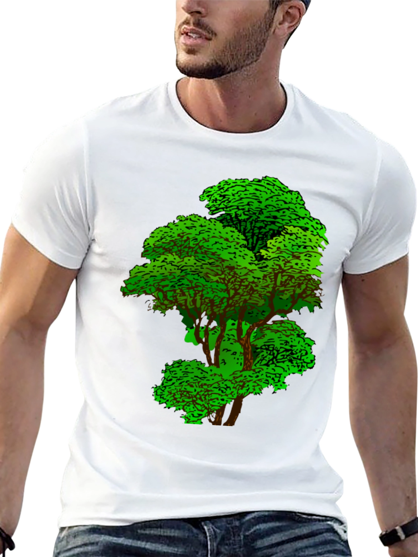 Nature Tree Graphic Tee - Black Cotton T-Shirt
