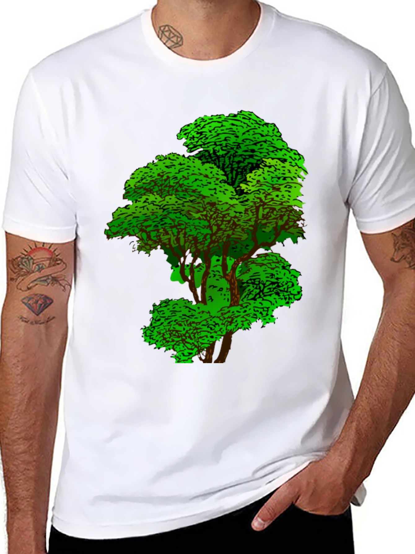 Nature Tree Graphic Tee - Black Cotton T-Shirt