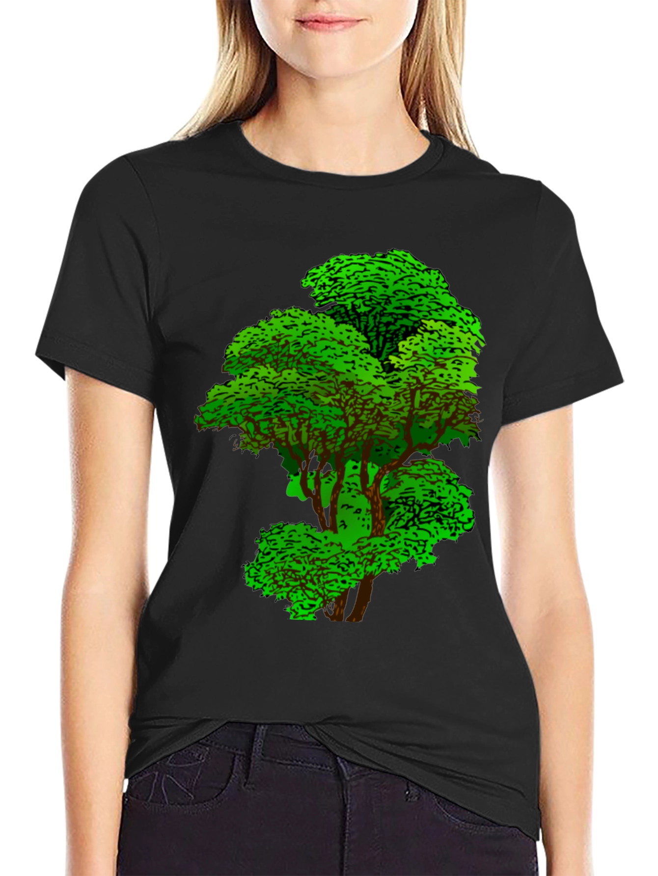 Nature Tree Graphic Tee - Black Cotton T-Shirt