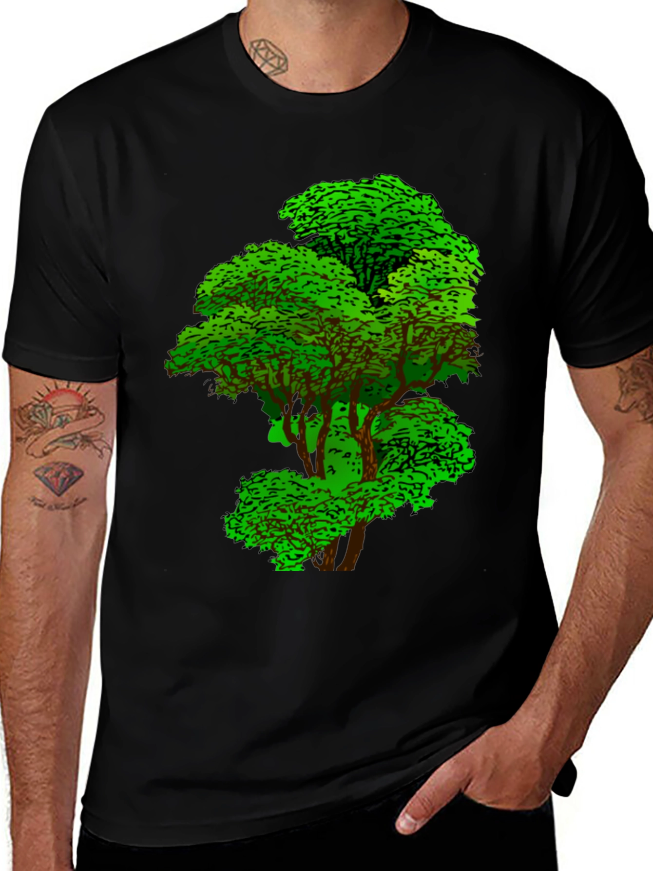 Nature Tree Graphic Tee - Black Cotton T-Shirt