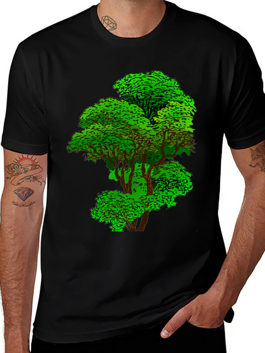 Nature Tree Graphic Tee - Black Cotton T-Shirt