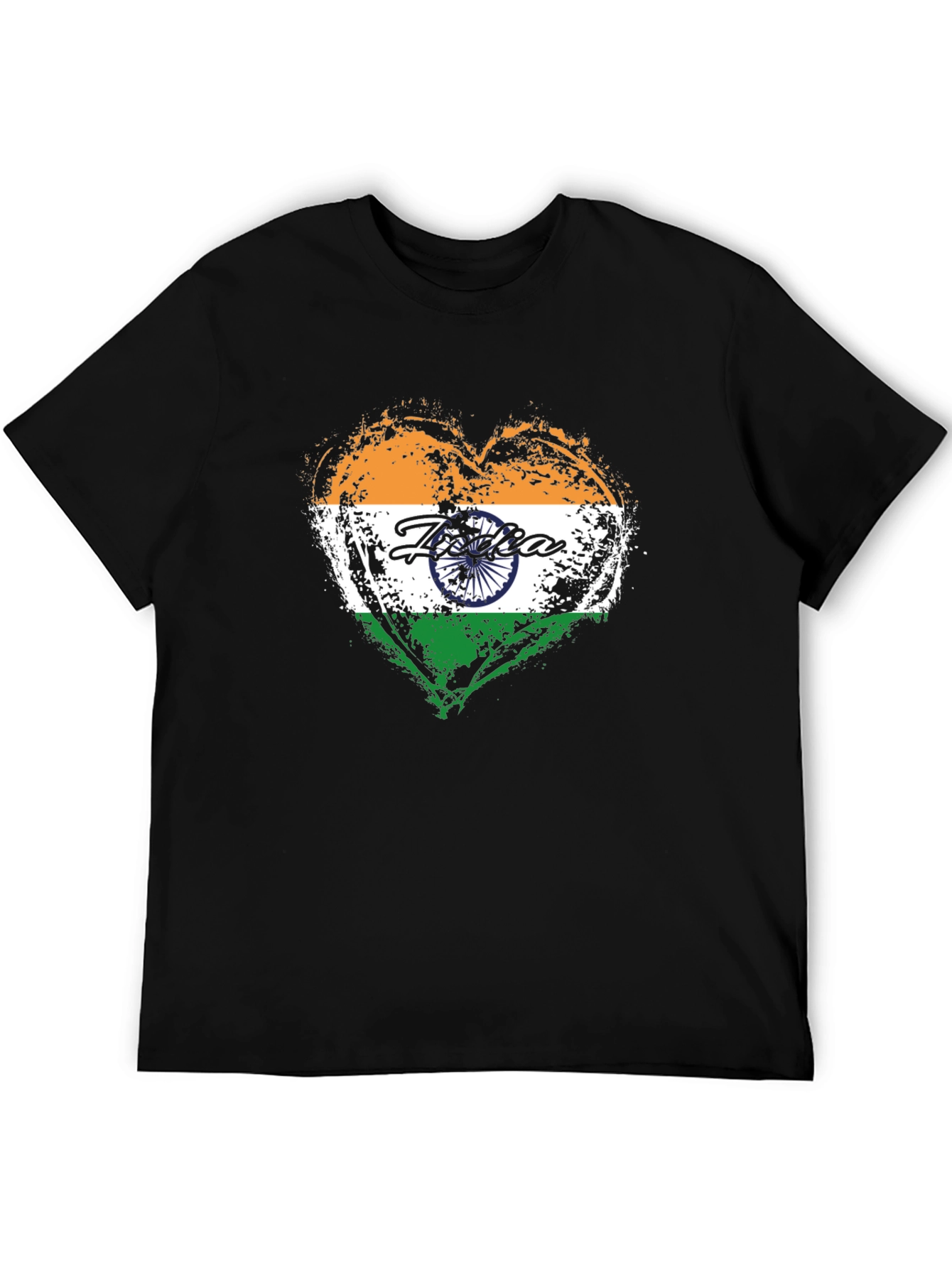 India Flag Heart T-Shirt - Black Cotton Tee