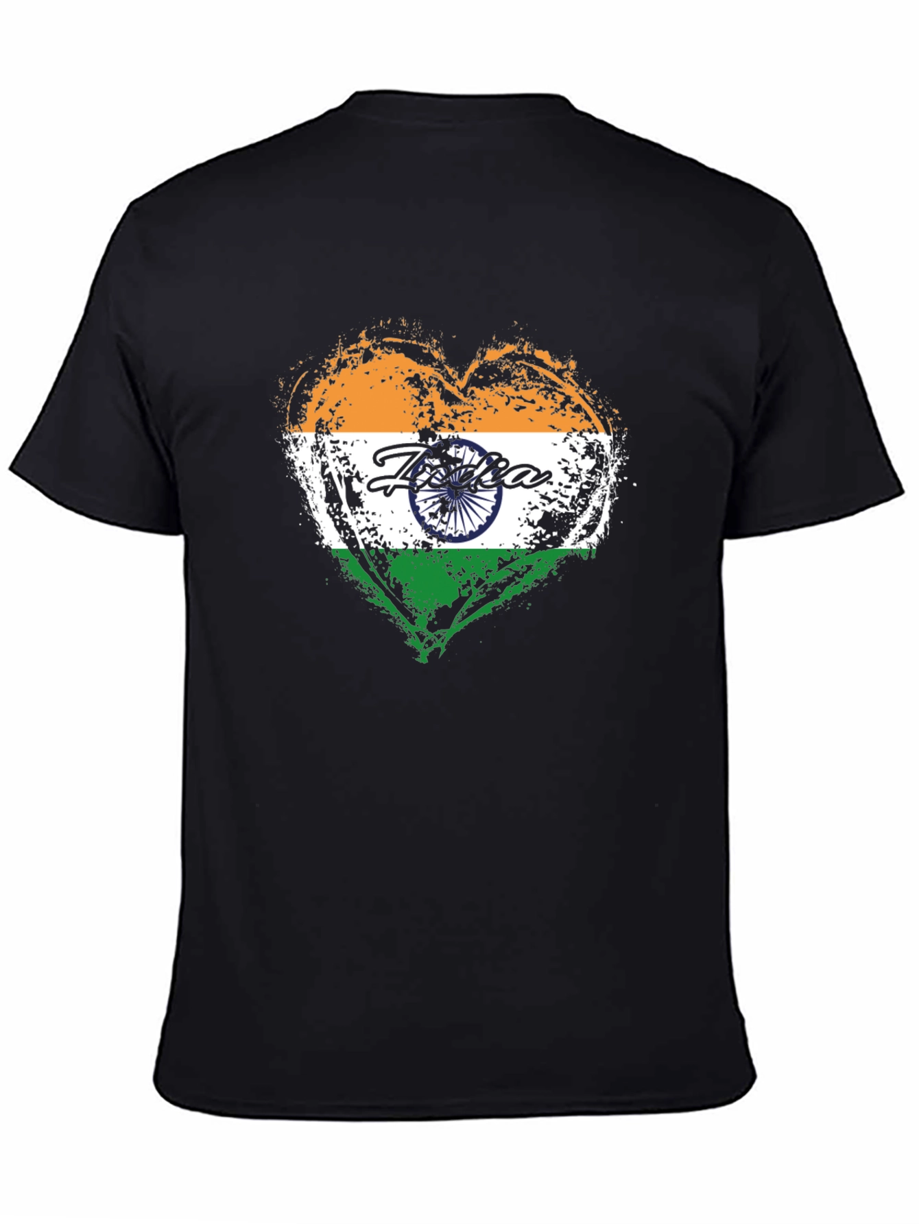 India Flag Heart T-Shirt - Black Cotton Tee