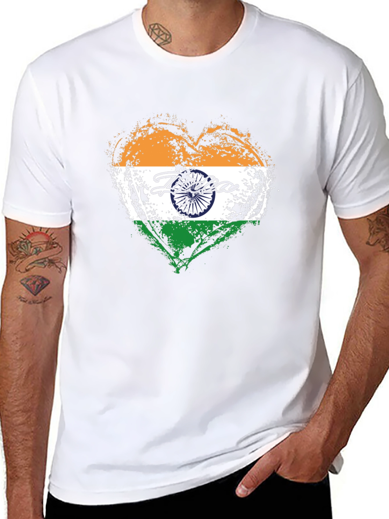 India Flag Heart T-Shirt - Black Cotton Tee