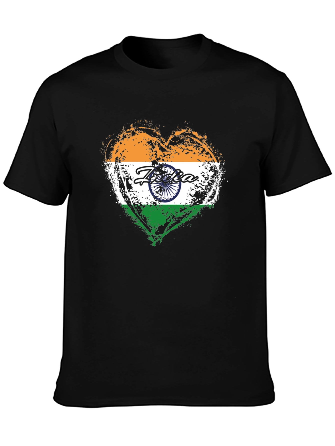 India Flag Heart T-Shirt - Black Cotton Tee