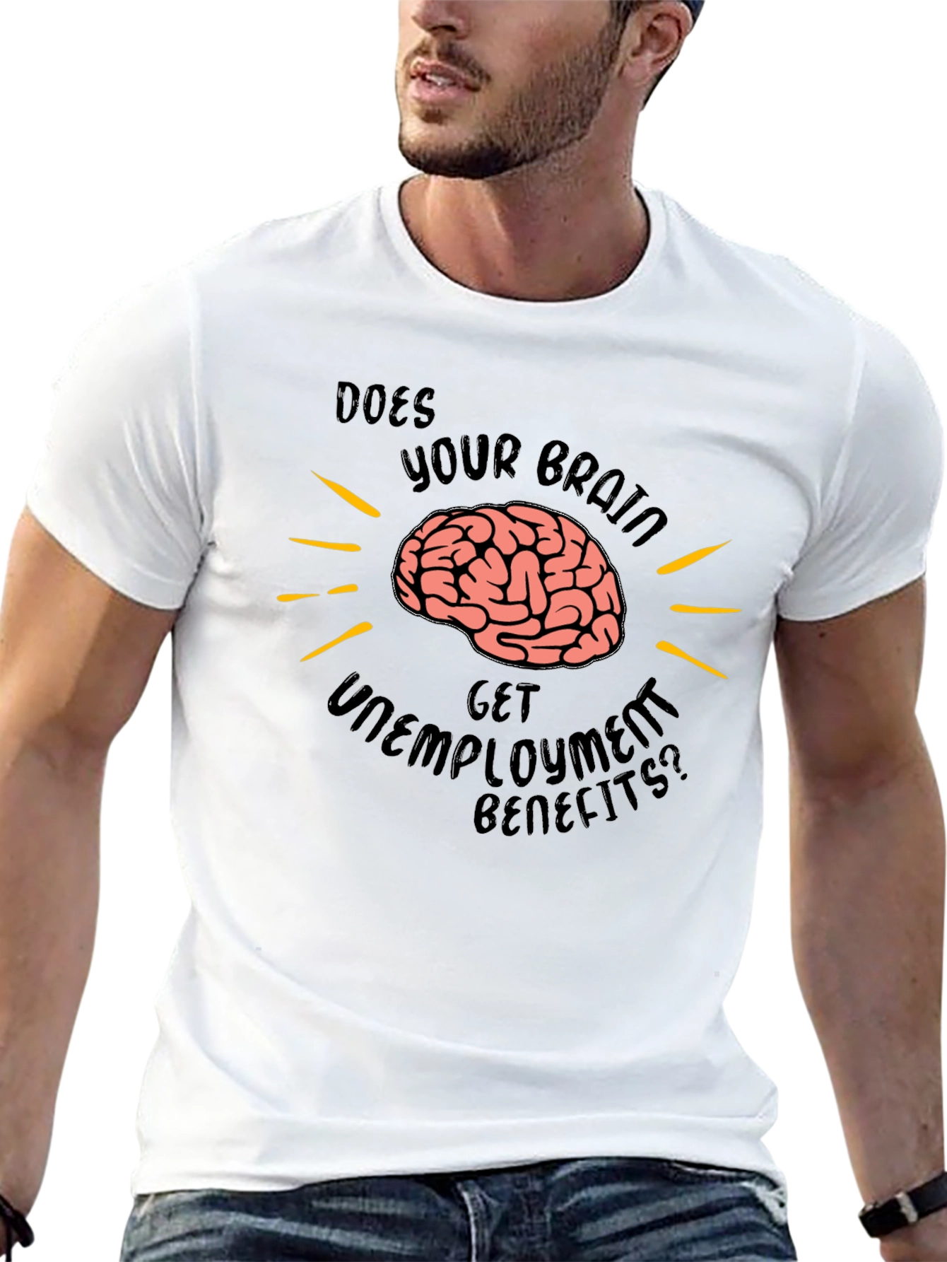 Funny Brain Unemployment Benefits Black T-Shirt