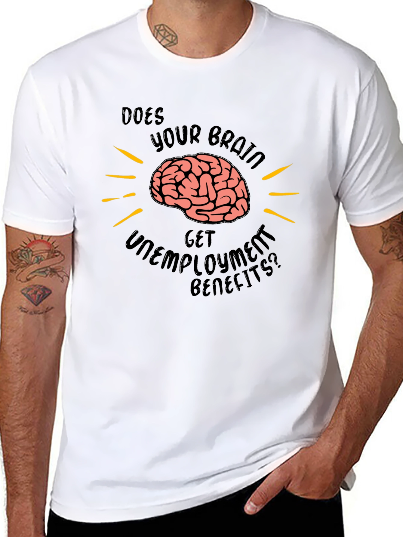 Funny Brain Unemployment Benefits Black T-Shirt