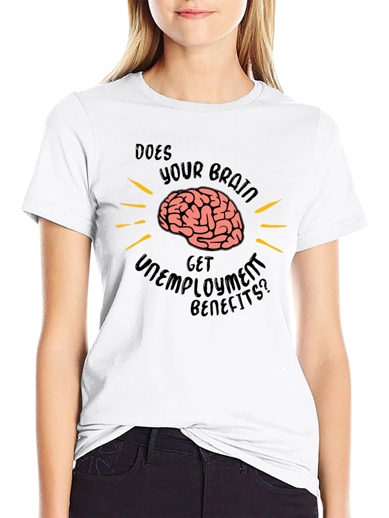 Funny Brain Unemployment Benefits Black T-Shirt