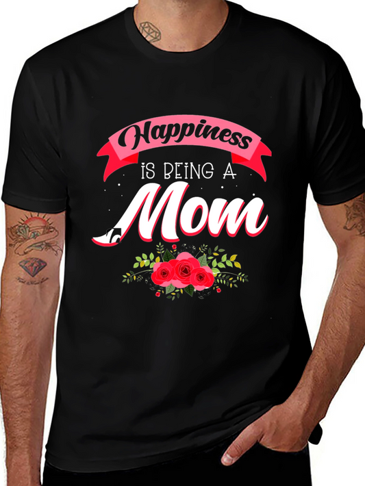 Happiness is Being a Mom T-Shirt - Floral Design