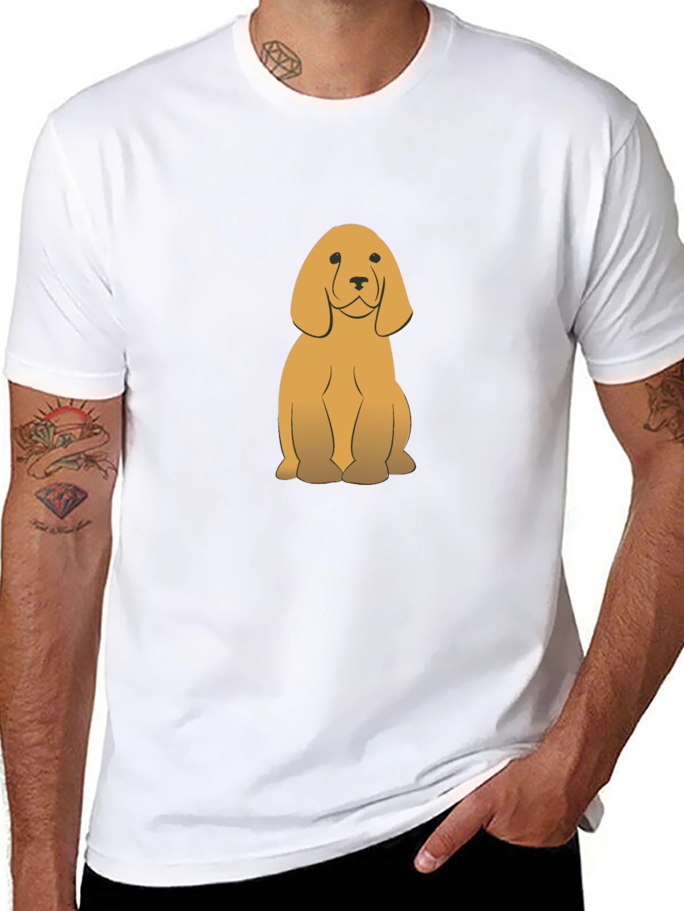 Cute Golden Dog Graphic Black T-Shirt
