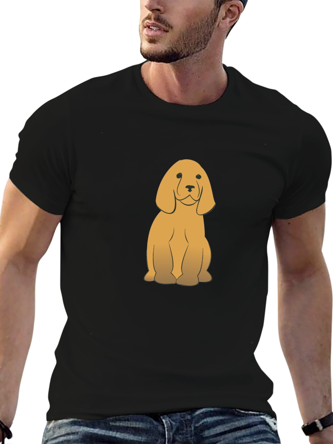 Cute Golden Dog Graphic Black T-Shirt