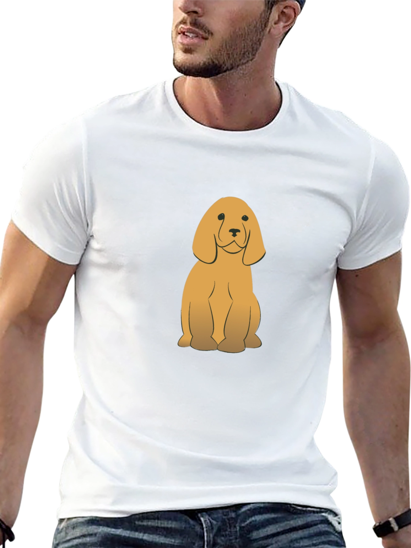 Cute Golden Dog Graphic Black T-Shirt