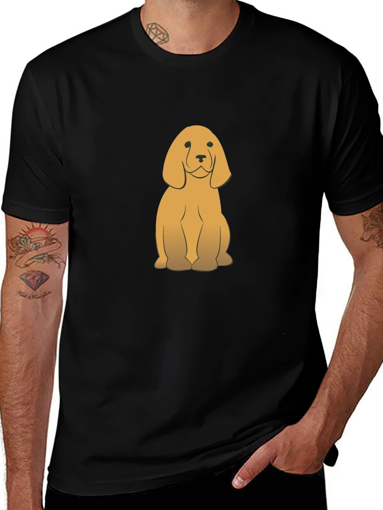 Cute Golden Dog Graphic Black T-Shirt