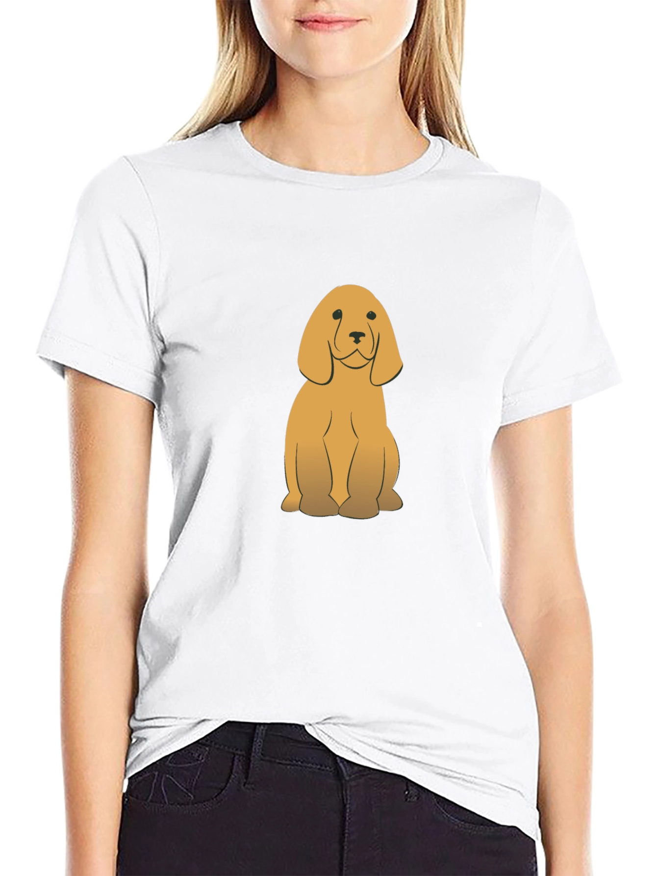 Cute Golden Dog Graphic Black T-Shirt