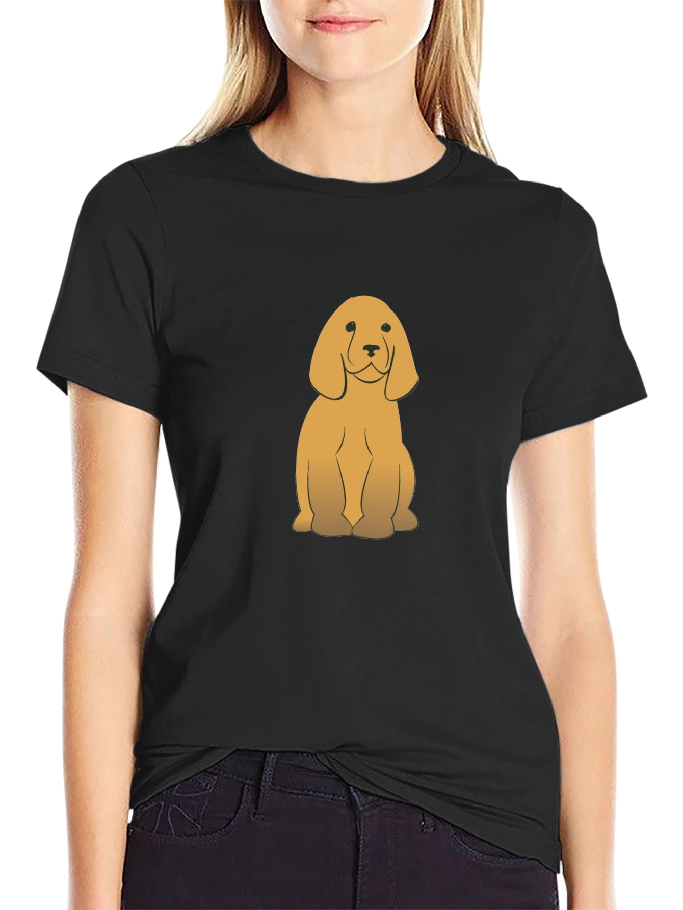 Cute Golden Dog Graphic Black T-Shirt