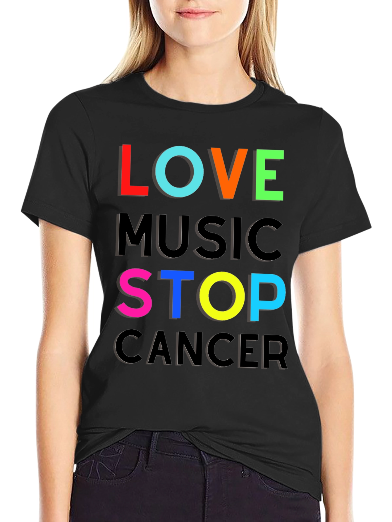 Love Music Stop Cancer Graphic Tee