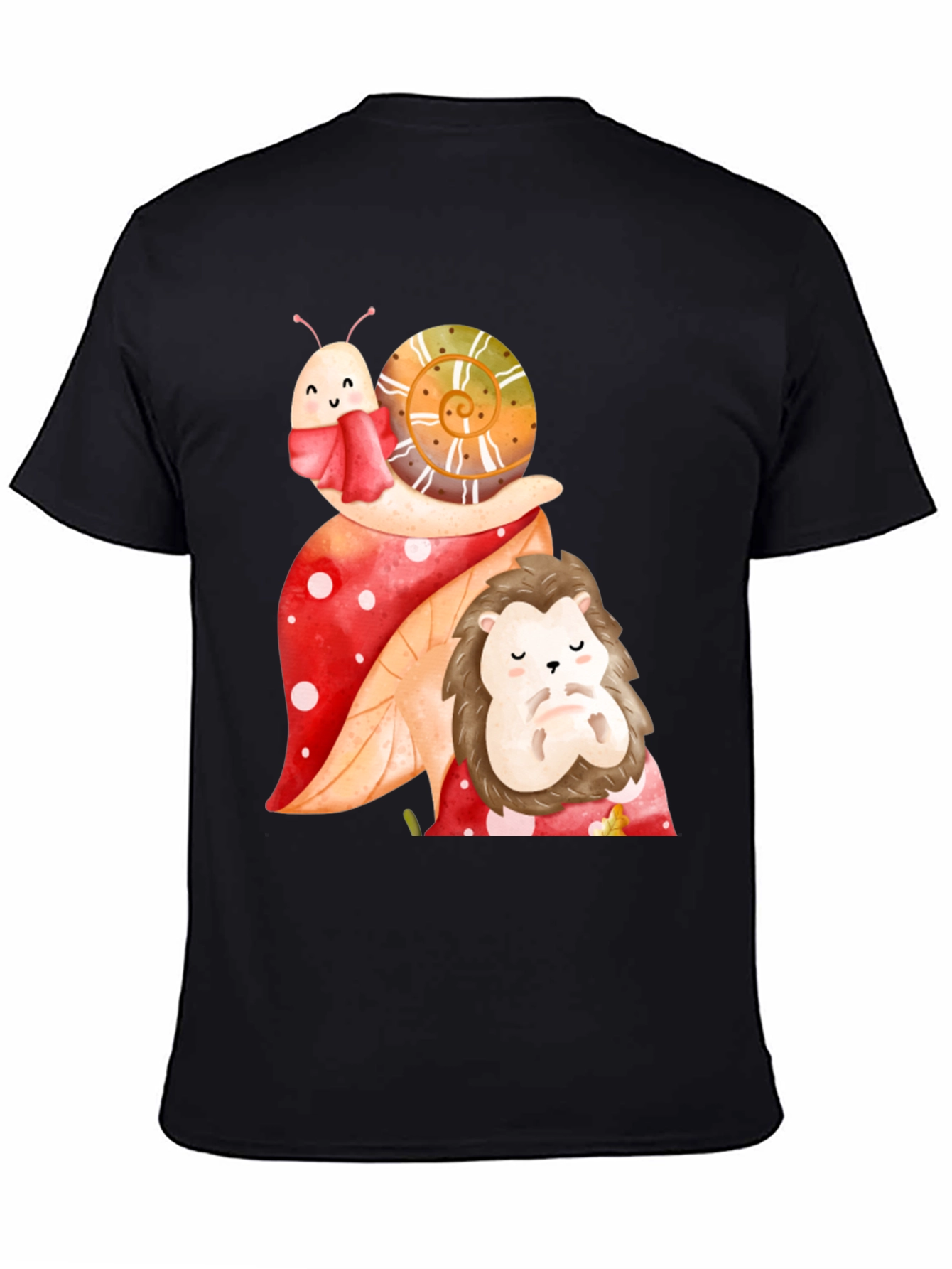 Cute Snail & Hedgehog Graphic Tee - Black