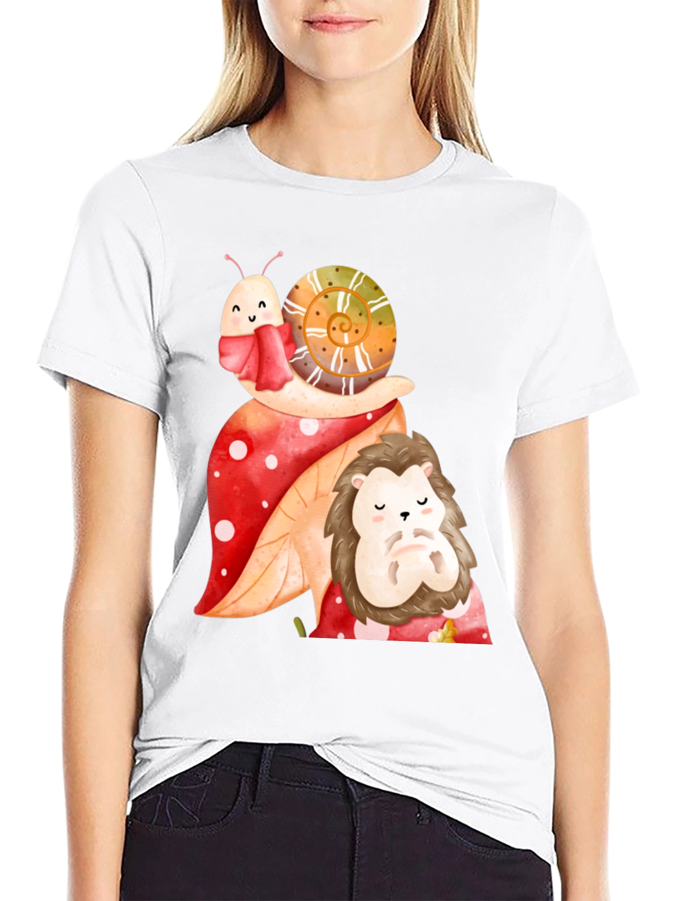 Cute Snail & Hedgehog Graphic Tee - Black
