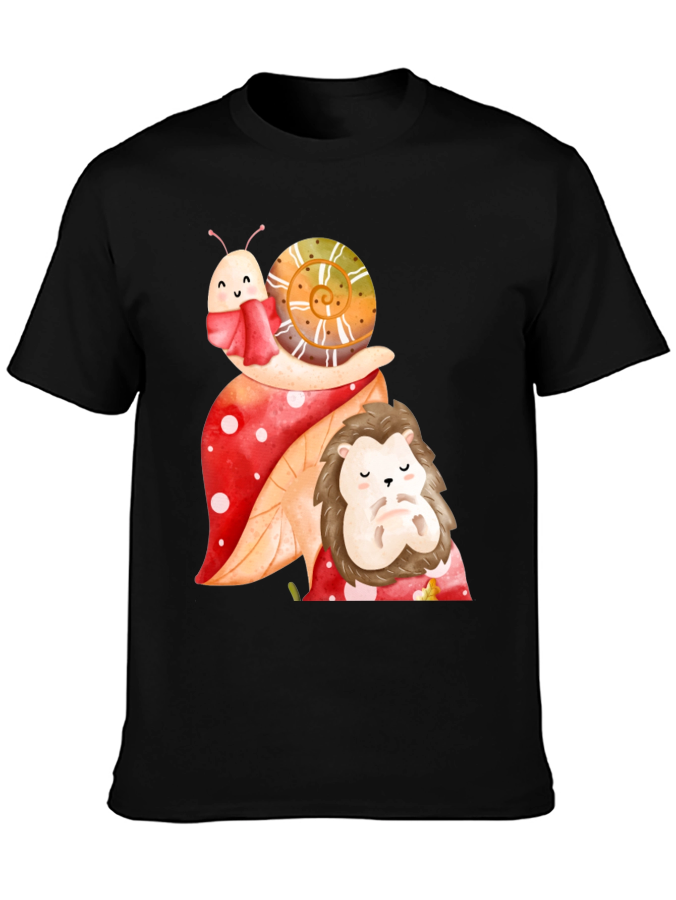 Cute Snail & Hedgehog Graphic Tee - Black