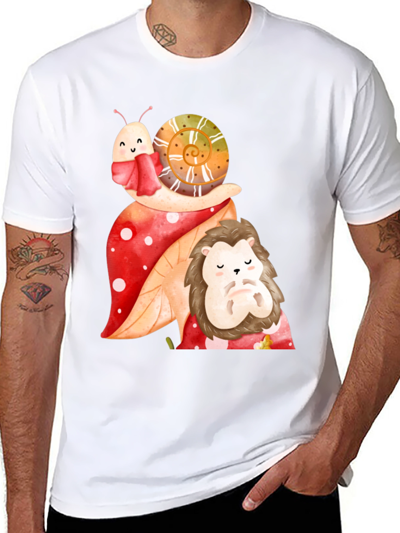Cute Snail & Hedgehog Graphic Tee - Black