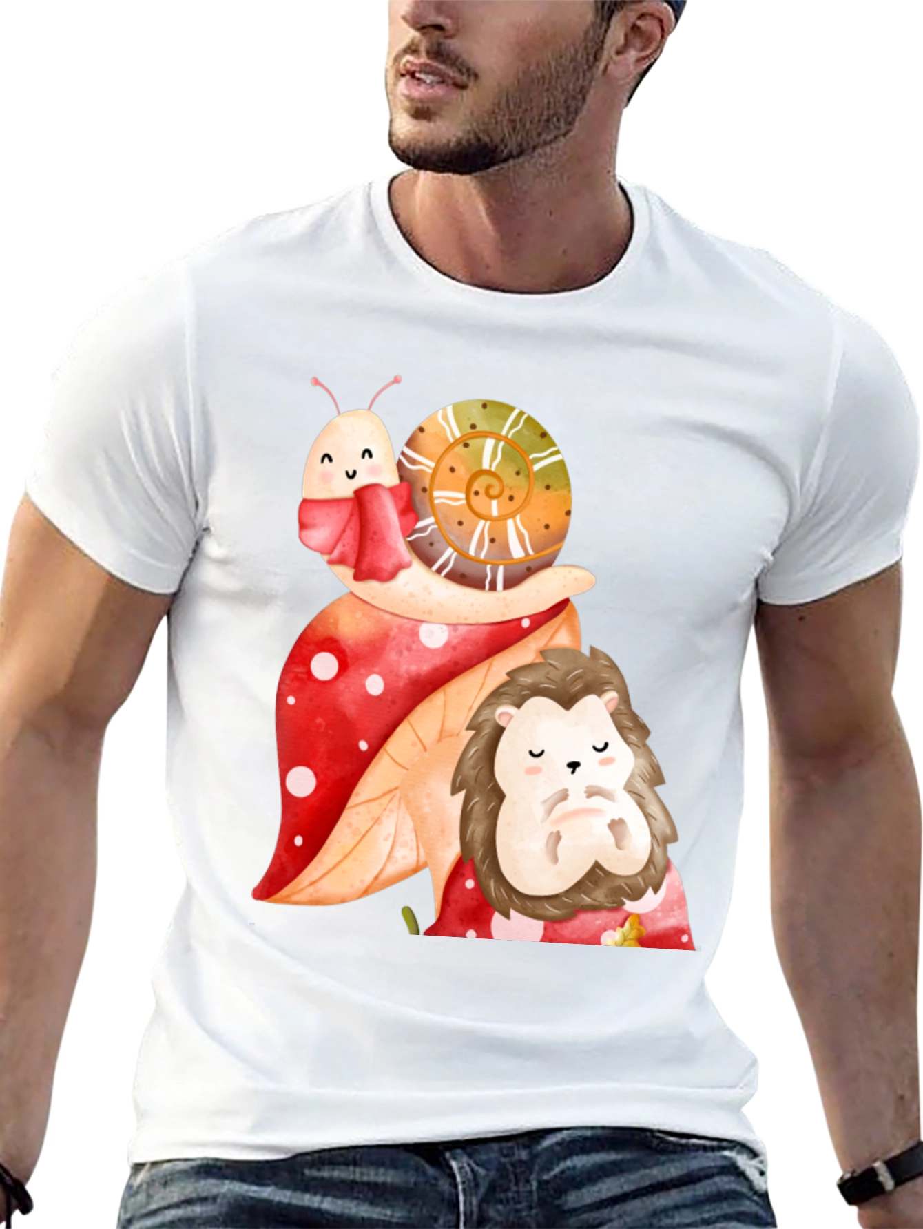 Cute Snail & Hedgehog Graphic Tee - Black