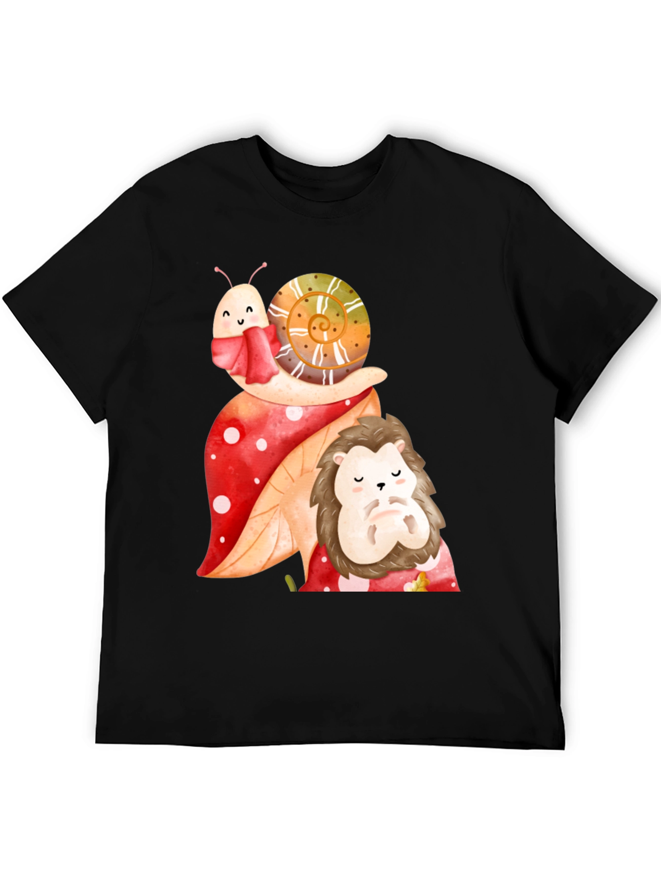 Cute Snail & Hedgehog Graphic Tee - Black