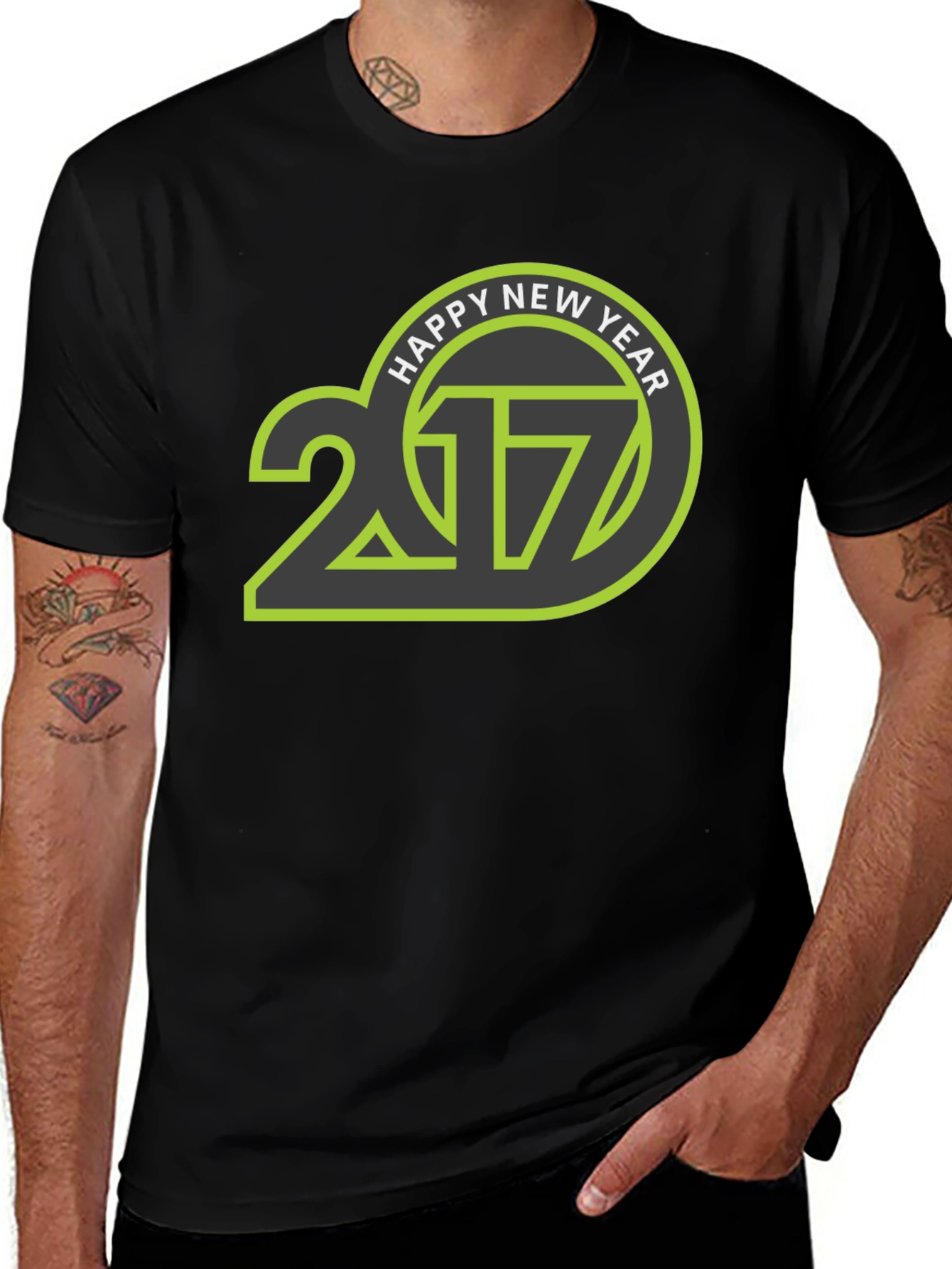 Happy New Year 2017 T-Shirt - Black Crew Neck
